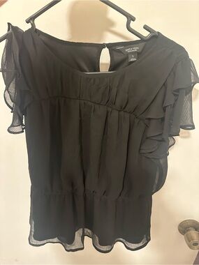 Simply Vera Vera Wang Black Ruffle Sleeve Semi-Sheer Blouse